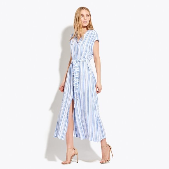 AYR Blue and White Striped Midi Dress - Picture 1 of 4